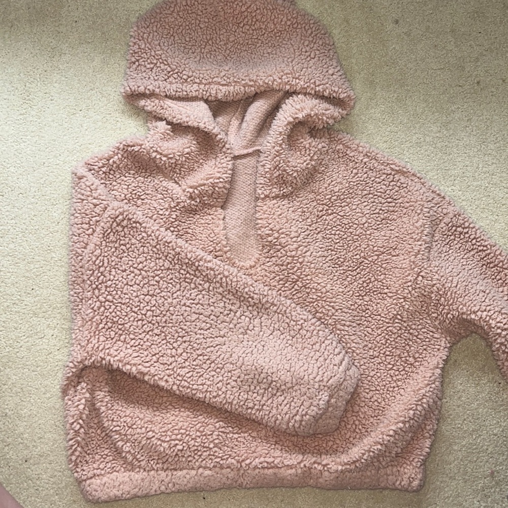 Pink teddy cropped hoodie